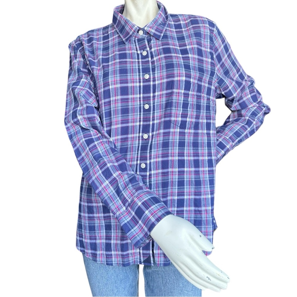 Untuckit Ladies Pink & Blue Long Sleeve Plaid Button Down Shirt Size 14